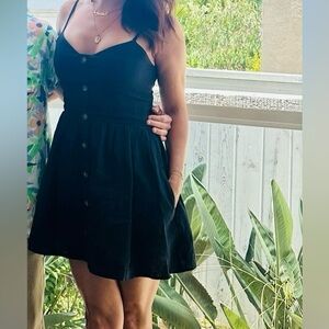 Reformation Velma Dress Black Linen Size 4 Sleeveless Sweetheart Neckline